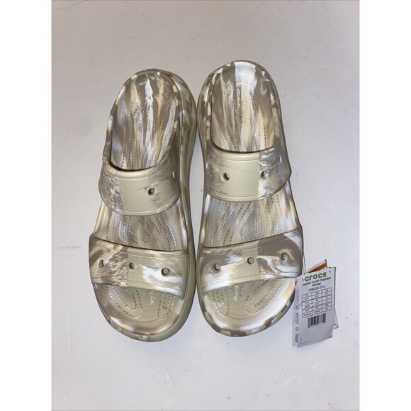 New CROCS Mens CRUSH MARBLED 208235-2Y3 Classic Sandal Tan Beige Brown Cream 13 main image 8